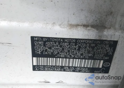 2015 Lexus Gs 350 from USA, damaged, VIN JTHBE1BL3FA018176